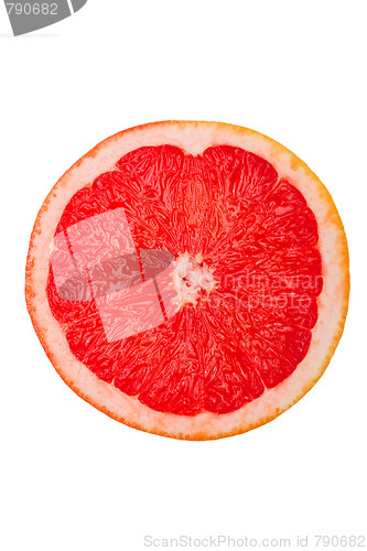 Image of Macro shot of a red grapefruit isolated on white
