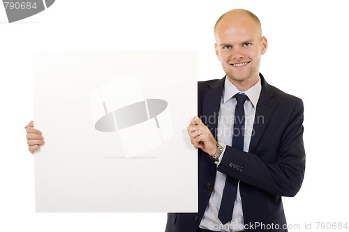 Image of  business man with white card 