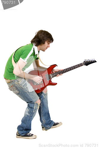 Image of guitarist playing over white