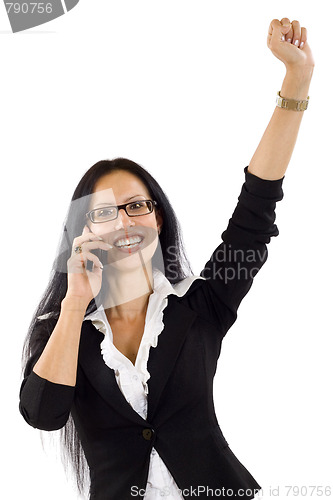 Image of businesswoman with glasses on the phone