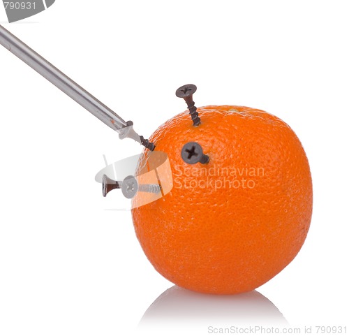 Image of black angled screws in orange