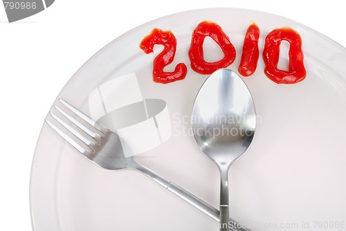 Image of empty plate, fork, spoon and table-knife