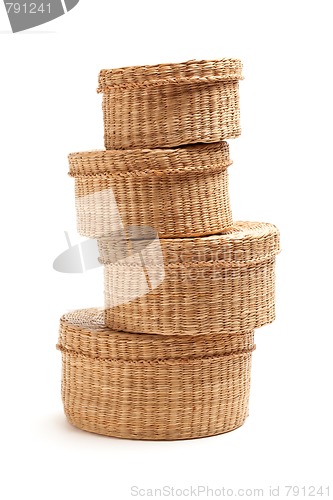 Image of Stack of Wicker Baskets on White
