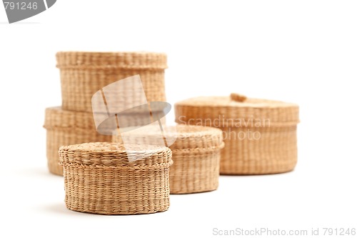 Image of Stack of Wicker Baskets on White