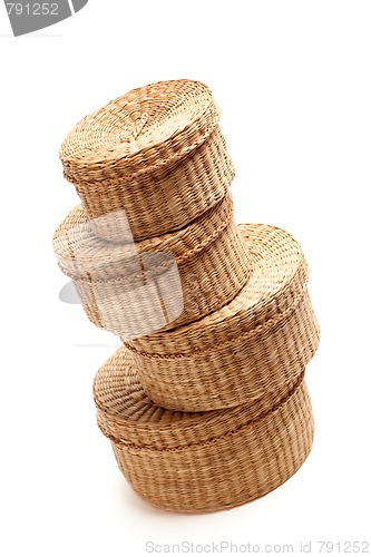 Image of Stack of Wicker Baskets on White