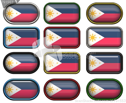 Image of 12 buttons of the Flag of Philippines