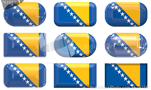 Image of nine glass buttons of the Flag of Bosnia