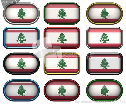 Image of 12 buttons of the Flag of Lebanon