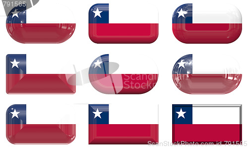 Image of nine glass buttons of the Flag of Chile