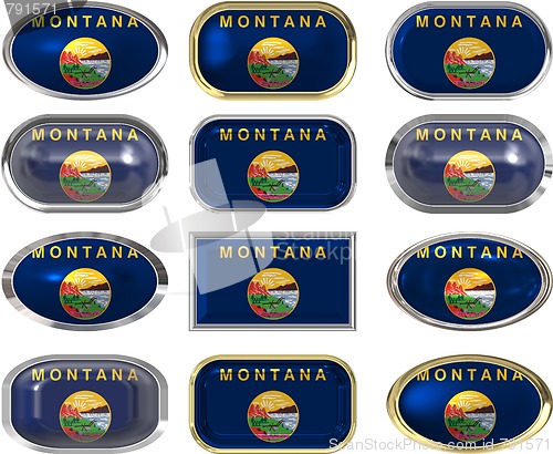Image of 12 buttons of the Flag of Montana
