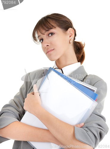 Image of young girl in office clouses