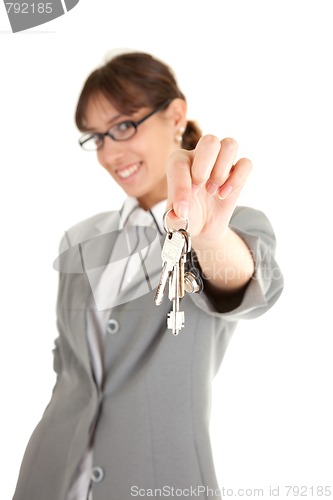 Image of young office girl with key