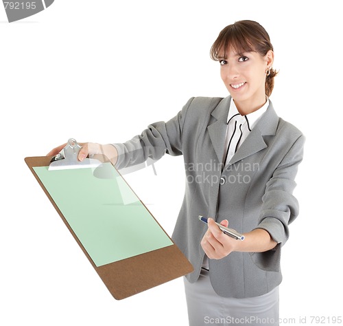 Image of young girl in office clouses