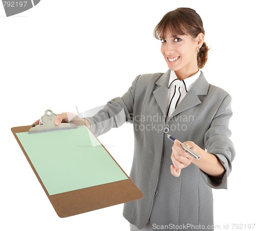 Image of young girl in office clouses