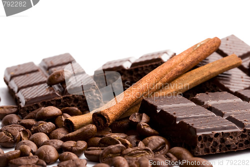 Image of chocolate, coffee and cinnamon sticks