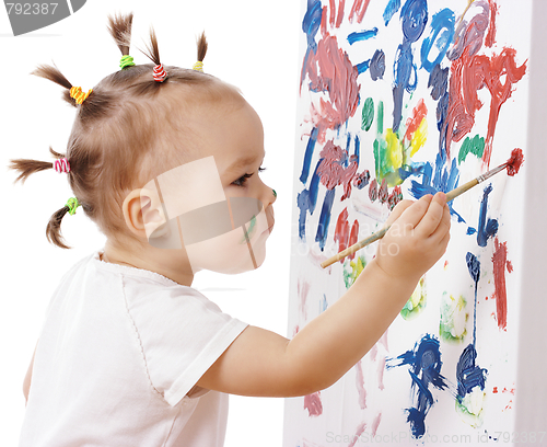 Image of Little girl paint on a board