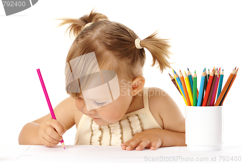 Image of Cute child draw with pencils