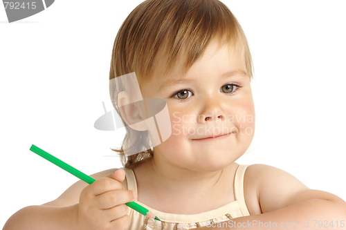 Image of Cute child with green crayon