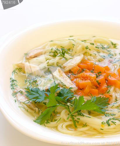 Image of Chicken soup with spaghetti