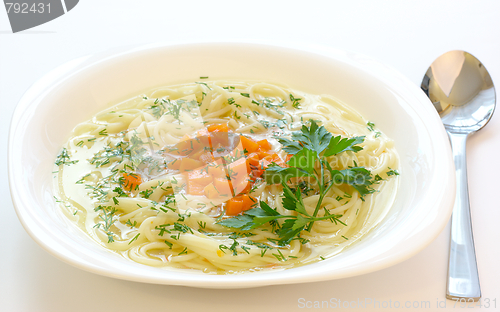 Image of Chicken soup with spaghetti