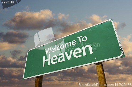 Image of Welcome To Heaven Green Road Sign
