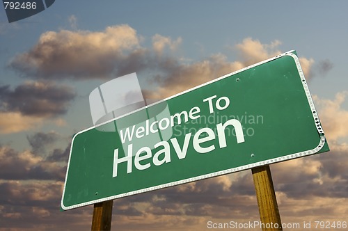 Image of Welcome To Heaven Green Road Sign