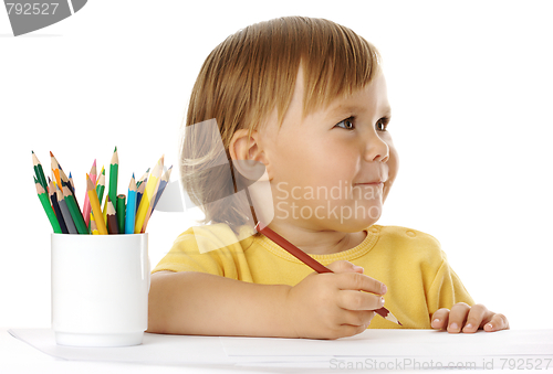 Image of Happy child draw with crayon