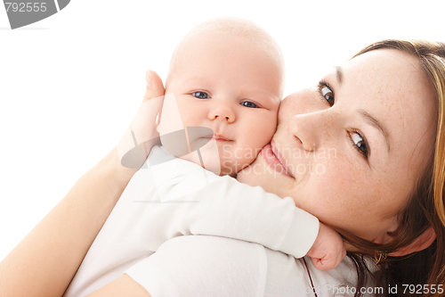 Image of Cute little baby embrace his mother