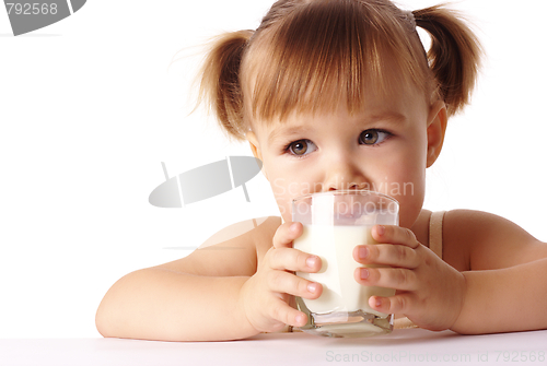 Image of Little girl drinks milk