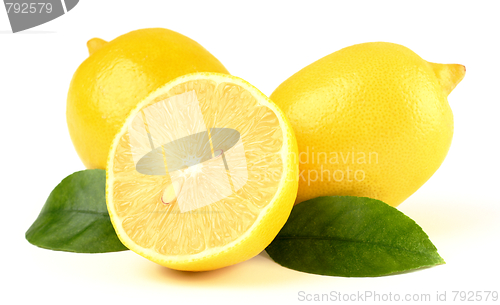 Image of Group of lemons with leaves