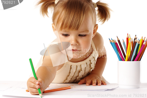 Image of Cute child draw with crayons
