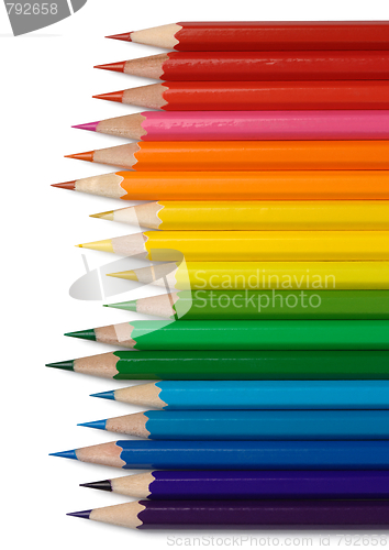 Image of Colorful crayons arranged in line by colors