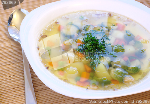 Image of Vegetable soup with brussels and pea