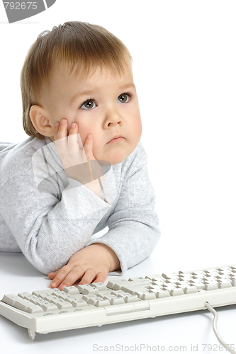 Image of Cute child focused on monitor