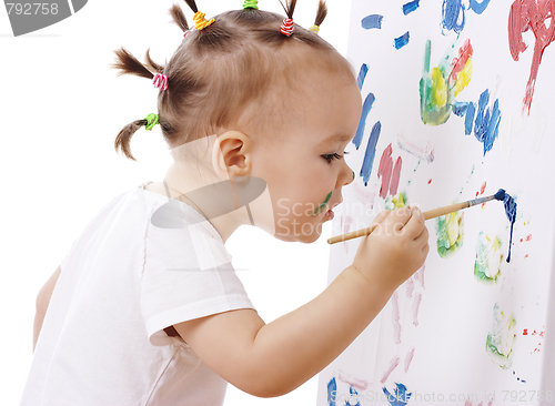 Image of Little girl paint on a board