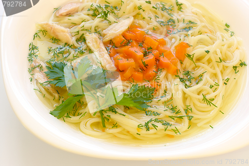 Image of Chicken soup with spaghetti