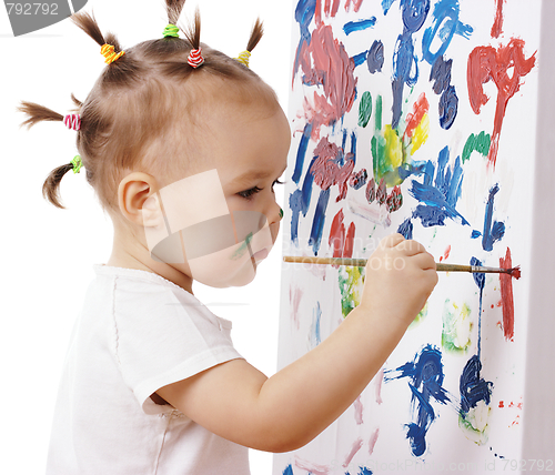 Image of Little girl paint on a board