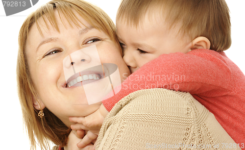 Image of Cute child play with mother