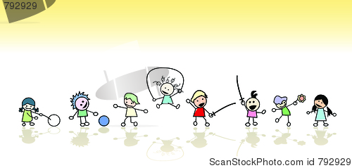 Image of Kids playing in the sun, vector art