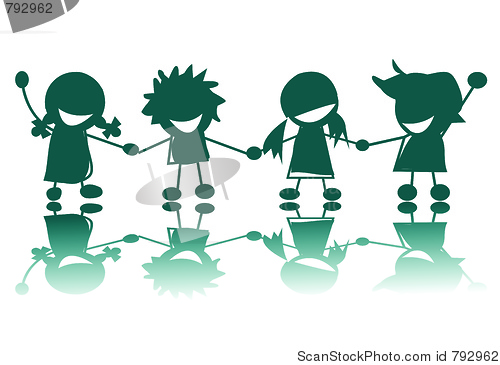 Image of Happy children silhouettes on white background