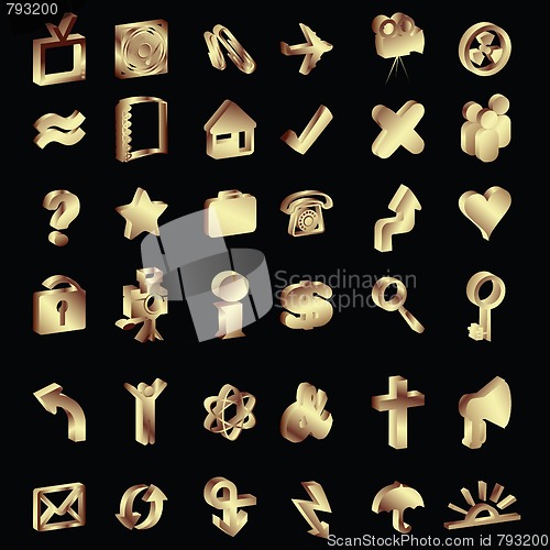 Image of 3D gold icons set