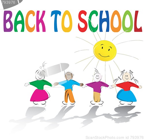 Image of School kids and sun illustration