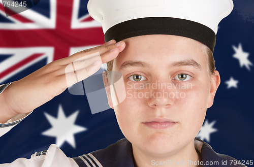 Image of young sailor saluting isolated white background