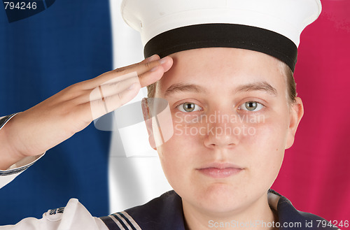 Image of young sailor saluting isolated white background