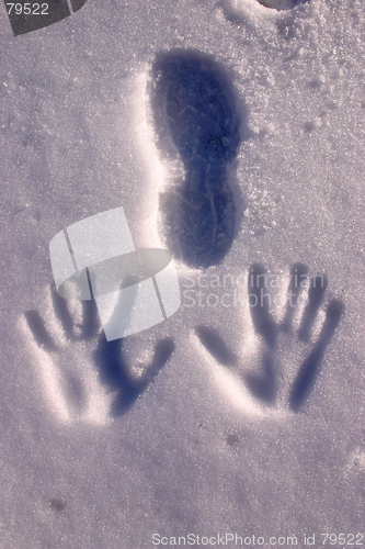 Image of foot and hand of press