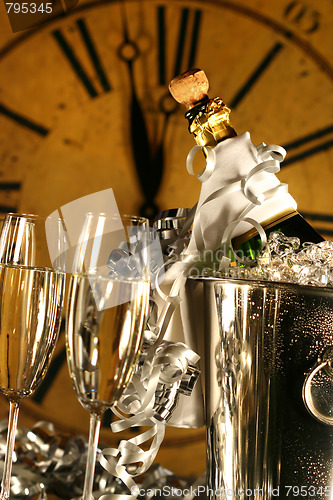 Image of Champagne in bucket with glasses ready for New Years 