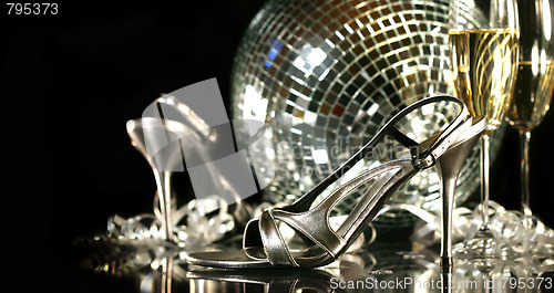 Image of Silver party shoes with champagne glasses 