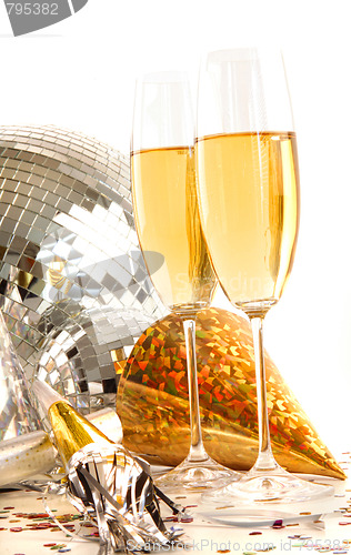 Image of Champagne glass with gold party hats