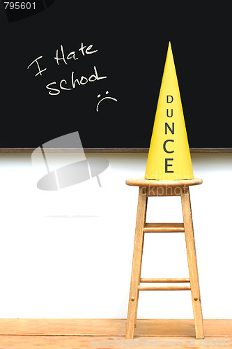 Image of Yellow dunce hat on stool