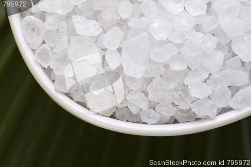 Image of bath salt and palm leaf